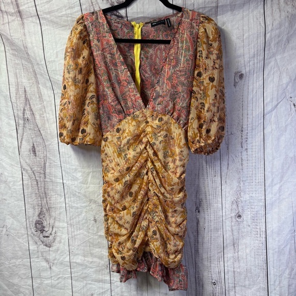 ASOS Floral Puff Sleeve Dress with shirred skirt 6 - Picture 2 of 7